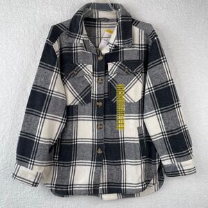 Members Mark Plaid Shacket Womens Medium Black White Button Front Pockets NWT